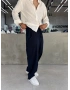 Lacivert Kırınkıl Keten Bol Kalıp Baggy