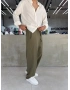 Haki Krınkıl Keten Bol Kalıp Baggy