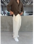Krem Kırınkıl Keten Bol Baggy