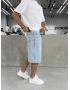 Buz Mavi C Nakış Bol Kalıp Baggy Şort