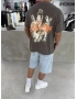 Kahve Heykel Baskı Oversize T-Shirt
