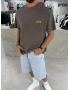 Kahve Heykel Baskı Oversize T-Shirt