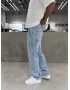 Buz Mavi Dikiş Detay Baggy Jean