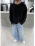 Siyah Kesik Yaka Oversize Sweat