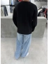 Siyah Kesik Yaka Oversize Sweat