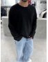 Siyah Kesik Yaka Oversize Sweat