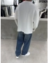 Beyaz Basic Fitilli Oversize Sweat