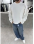 Beyaz Basic Fitilli Oversize Sweat