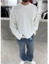 Beyaz Basic Fitilli Oversize Sweat