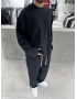 Siyah Premium Fitilli Oversize Eşofman Takım