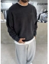Day Siyah Yıkamalı Oversize Bisiklet Yaka Sweat