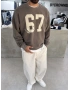Kahve Yıkamalı 67 Baskılı Sweat