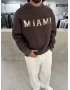 Kahve Miami Yıkamalı Oversize Sweat