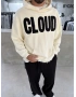 Krem Cloud Baskılı Oversize Sweat