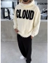 Krem Cloud Baskılı Oversize Sweat