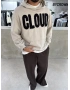 Sütlü Kahve Cloud Baskılı Oversize Sweat