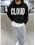Siyah Cloud Baskılı Oversize Sweat