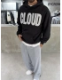 Siyah Cloud Baskılı Oversize Sweat