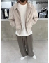 Krem Kadife Oversize Bomber Ceket