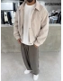 Krem Kadife Oversize Bomber Ceket