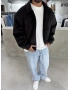 Siyah Kadife Oversize Bomber Ceket