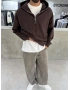 Kahve Yarım Fermuar Oversize Sweat
