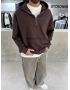 Kahve Yarım Fermuar Oversize Sweat
