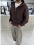 Kahve Yarım Fermuar Oversize Sweat