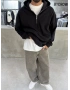 Siyah Yarım Fermuar Oversize Sweat