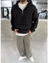 Siyah Yarım Fermuar Oversize Sweat