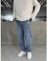 Mavi Cebi Nakışlı Baggy Jean