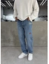 Mavi Cebi Nakışlı Baggy Jean