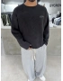 Siyah Yıkamalı Baskılı Oversize Sweat