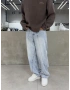Buz Mavi Denim Parçalı Baggy Jean