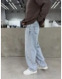 Buz Mavi Denim Parçalı Baggy Jean