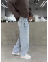 Buz Mavi Denim Parçalı Baggy Jean
