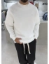 Beyaz Minimal Baskı Bisiklet Yaka Sweat