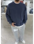 Lacivert Yıkamalı Bisiklet Yaka Oversize Sweatshirt