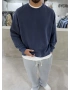 Lacivert Yıkamalı Bisiklet Yaka Oversize Sweatshirt