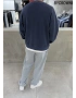 Lacivert Yıkamalı Bisiklet Yaka Oversize Sweatshirt