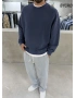 Lacivert Yıkamalı Bisiklet Yaka Oversize Sweatshirt