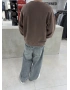 Kahve Yıkamalı Bisiklet Yaka Oversize Sweatshirt