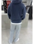 Lacivert Yıkamalı Oversize Kapüşonlu Sweatshirt