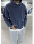 Lacivert Yıkamalı Oversize Kapüşonlu Sweatshirt