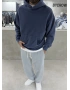 Lacivert Yıkamalı Oversize Kapüşonlu Sweatshirt