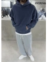 Lacivert Yıkamalı Oversize Kapüşonlu Sweatshirt