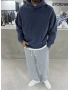 Lacivert Yıkamalı Oversize Kapüşonlu Sweatshirt