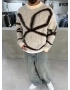 Krem Premium Desenli Oversize Kazak
