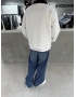 Beyaz Golf Oversize Yarım Fermuar Sweat