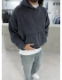 Antrasit Premium Yıkamalı Boxy Sweatshirt